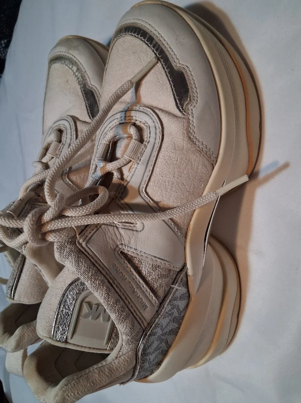 Michael Kors Olympia Chunky Platform Cream Sneakers Pink Grey Accents Y2k Active